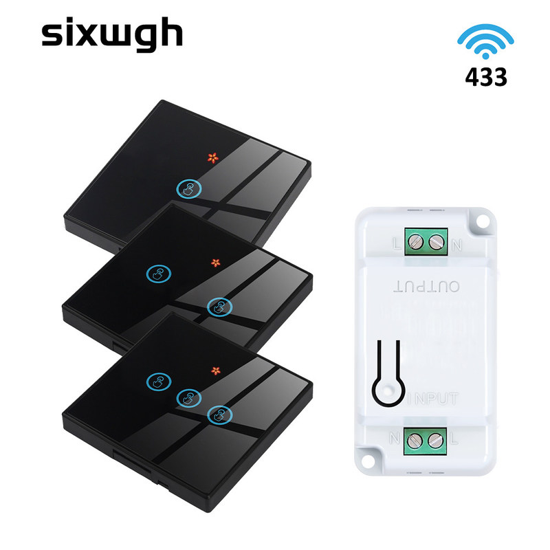 Wireless Touch Wandschalter Sets RF433 1gang Luxus Glas Panel Fernbedienung Schalter Licht Unterstützung Sprachsteuerung