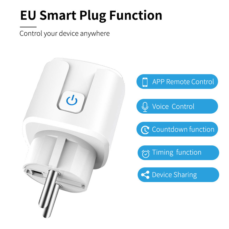 Sockel 16A Tuya WIFI intelligente EU-Stecker Tuya-Sprachsteuermacht-intelligenter Glühlampe-Sockel
