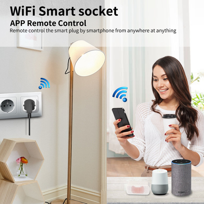 Sockel 16A Tuya WIFI intelligente EU-Stecker Tuya-Sprachsteuermacht-intelligenter Glühlampe-Sockel