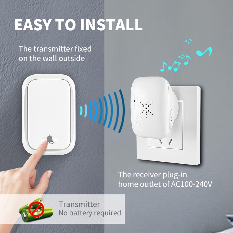 Drahtlose Anruf-Ring Doorbell US EU Großbritannien im Freien keine verdrahtende selbst- angetriebene wasserdichte Türklingel 300M