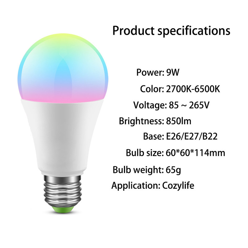 cozylife WiFi APP 10W Smart Wifi LED Glühbirne Bluetooth 0,2kg drahtlose Smart Led Glühbirnen Heimautomation