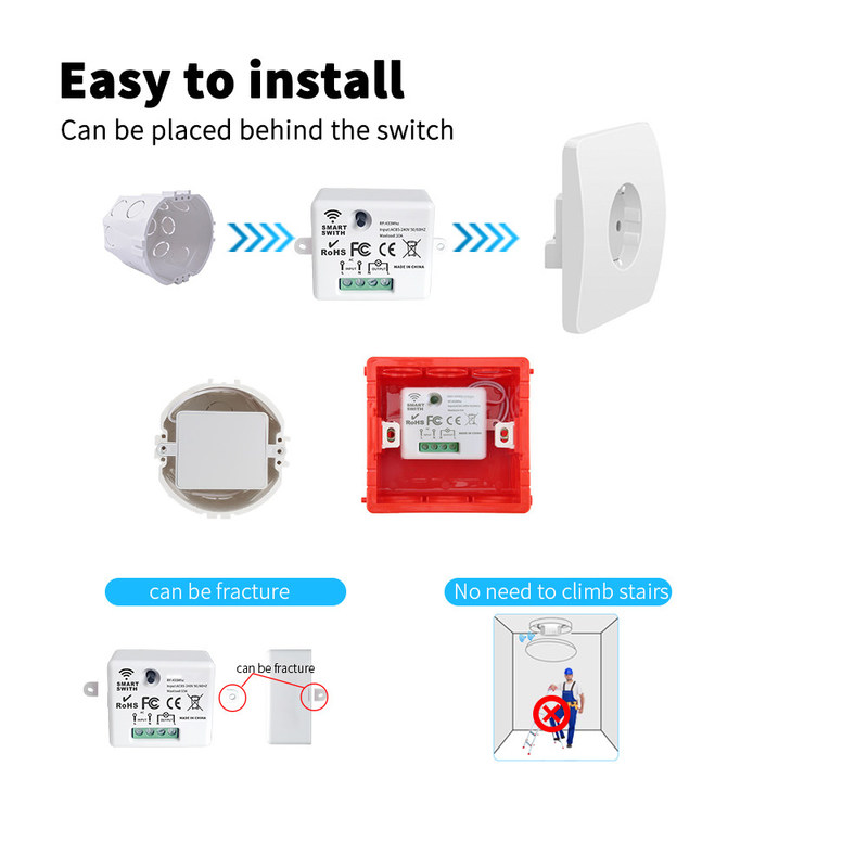 Tuya Wireless Fernbedienung Schalter Steuerung und Empfänger Übereinstimmung mit Tuya Modul Unterstützung Google Alexa Sprachsteuerung