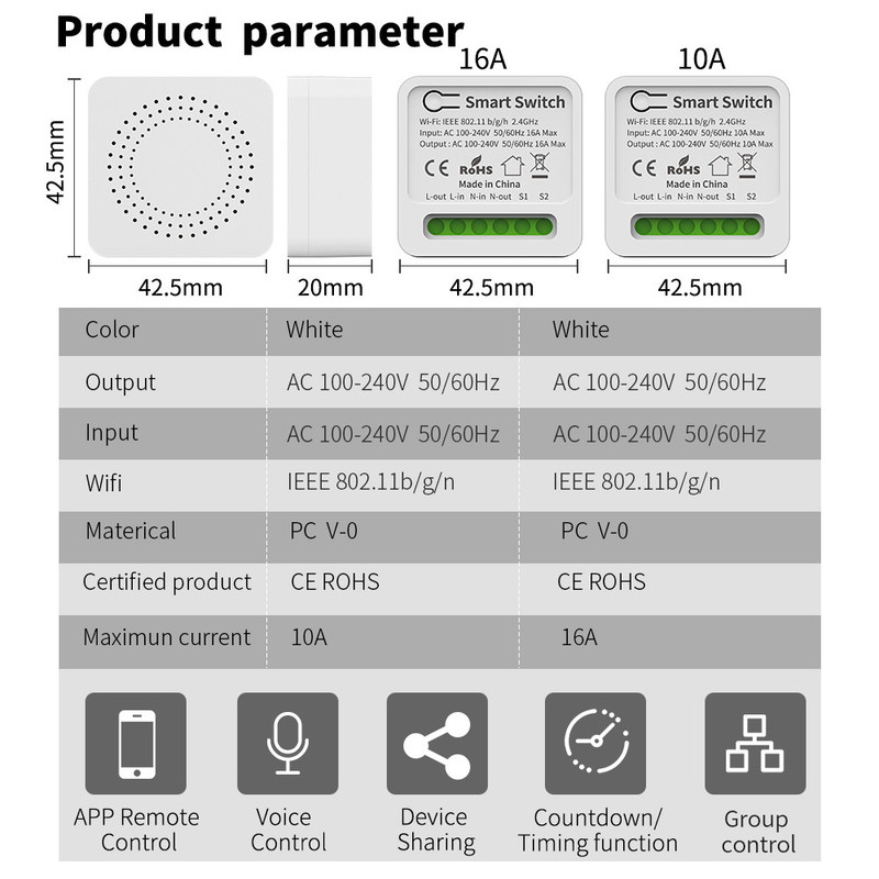 App-gesteuerte Wifi-Smart-Switches mit AES-Verschlüsselung für 50/60Hz-Frequenz