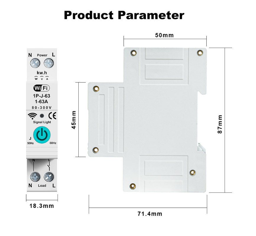Tuya WiFi Smart Circuit Breaker Schalter Einphasenmessung über Strom Fernbedienung Mobilgerät Timer mehrere Funktionen