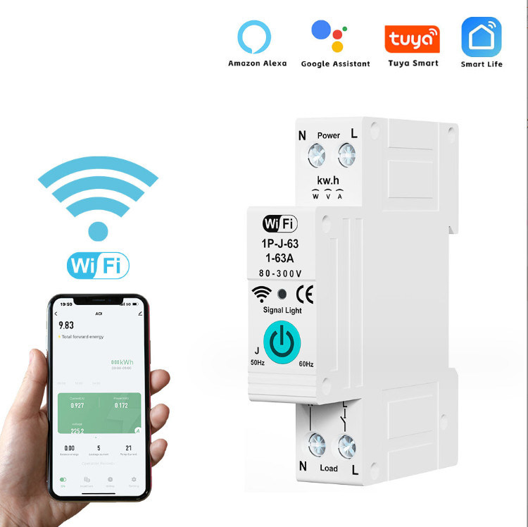 Tuya WiFi Smart Circuit Breaker Schalter Einphasenmessung über Strom Fernbedienung Mobilgerät Timer mehrere Funktionen