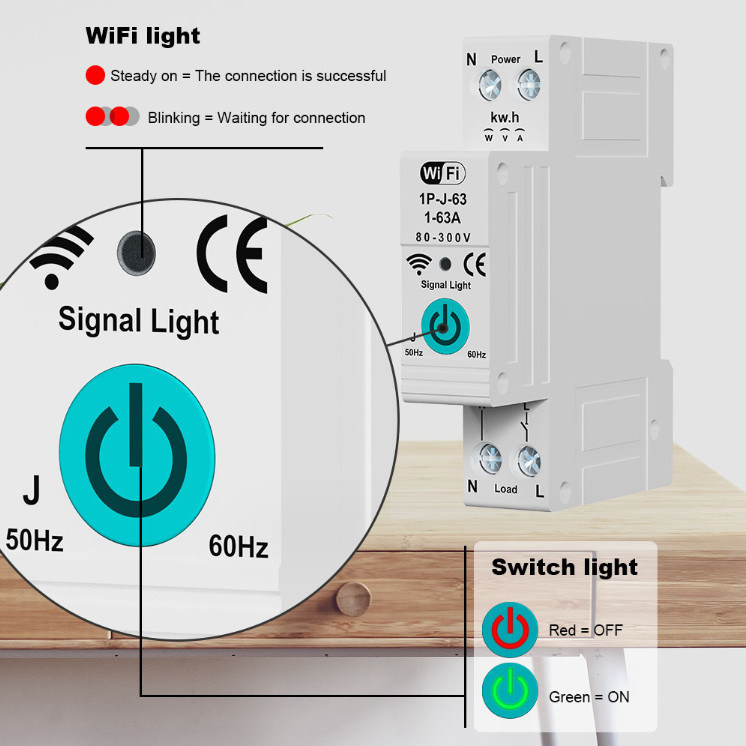 Tuya WiFi Smart Circuit Breaker Schalter Einphasenmessung über Strom Fernbedienung Mobilgerät Timer mehrere Funktionen
