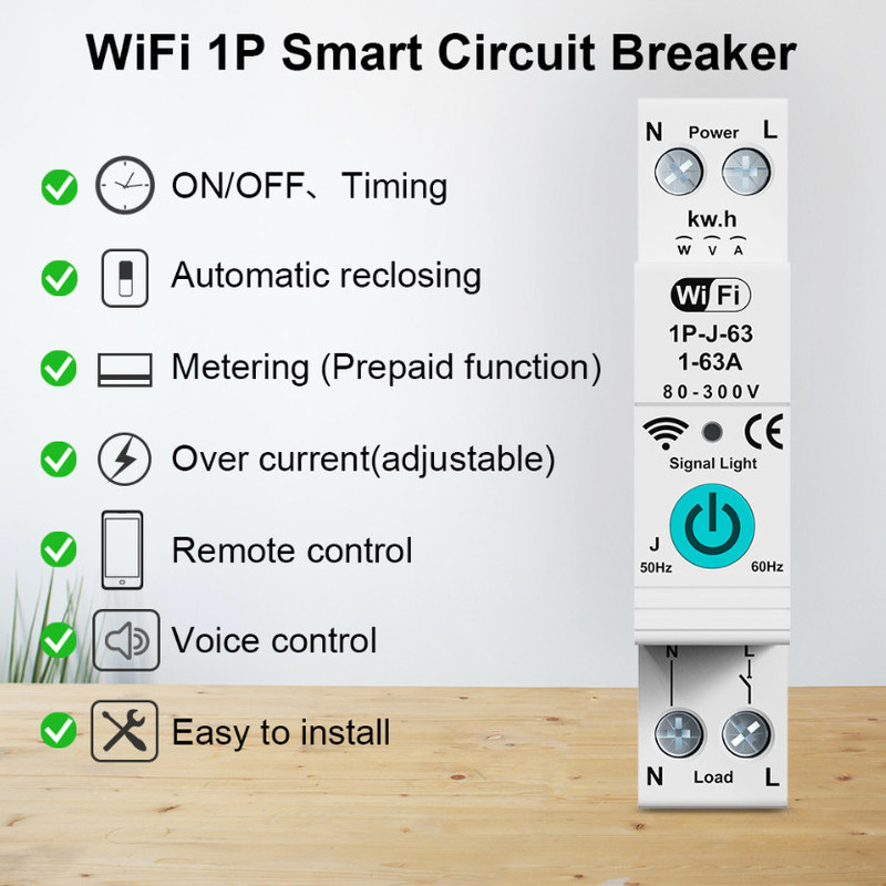 Tuya WiFi Smart Circuit Breaker Schalter Einphasenmessung über Strom Fernbedienung Mobilgerät Timer mehrere Funktionen