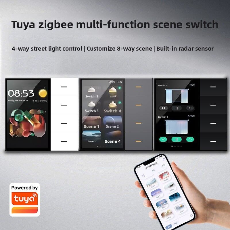 SIXWGH Smart Life Smart Touch Wand Schalter 4-fach WiFi Zigbee Panel Radar Sensor Bunt Individuell Luxus Haus Hotel Büro
