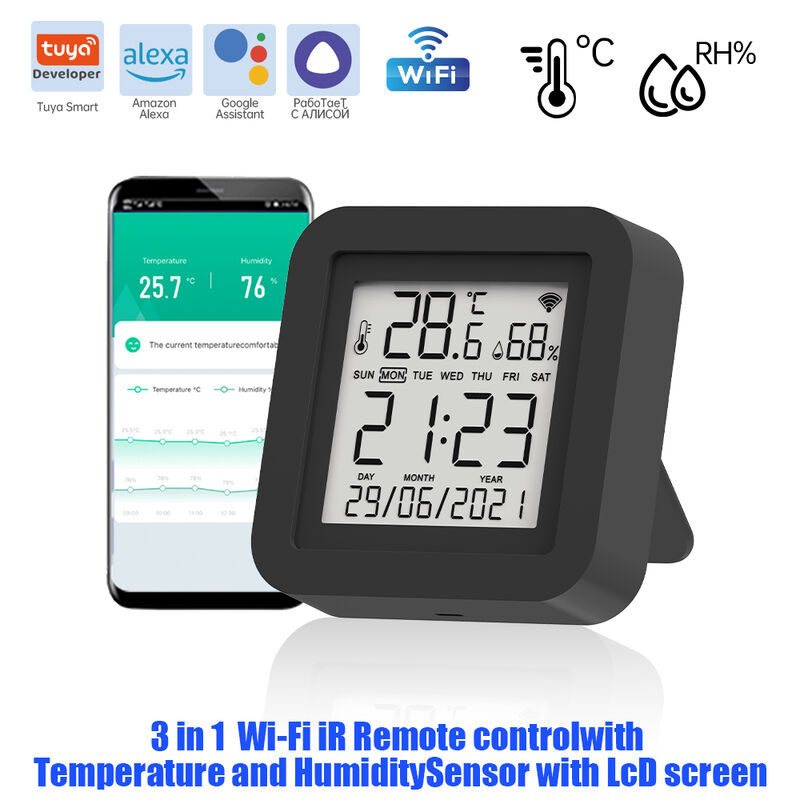 SIXWGH 3-in-1 Smart Home Automation Gerät Tuya Wi-Fi IR Fernbedienung LCD Display Temperatur- und Feuchtigkeitssensor Sprachsteuerung