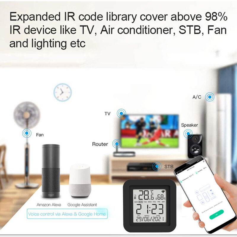 SIXWGH 3-in-1 Smart Home Automation Gerät Tuya Wi-Fi IR Fernbedienung LCD Display Temperatur- und Feuchtigkeitssensor Sprachsteuerung