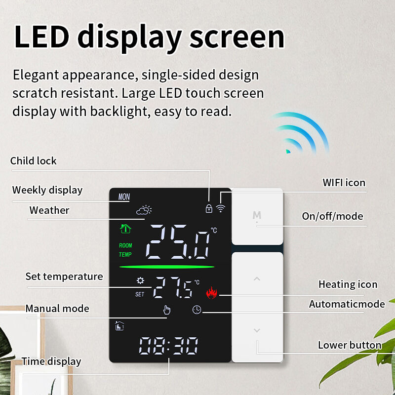 SIXWGH Intelligenter WLAN-Thermostat-Regler für Warmwasserheizung, LED-Touchscreen-Temperaturregelung, elektrische Fußboden-/Wandheizung für Wohnmobile und Garagen