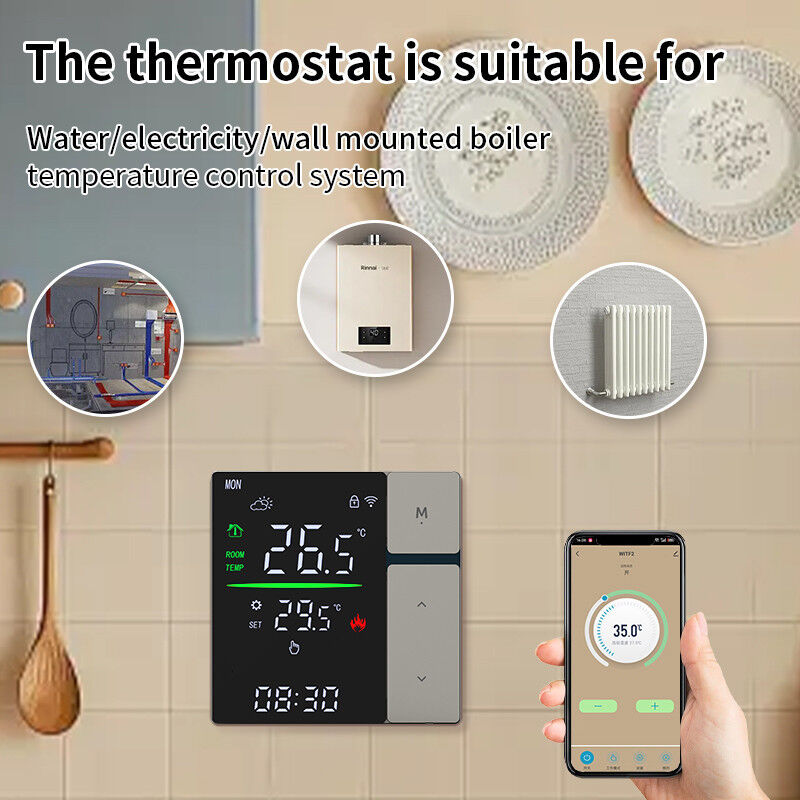 SIXWGH Intelligenter WLAN-Thermostat-Regler für Warmwasserheizung, LED-Touchscreen-Temperaturregelung, elektrische Fußboden-/Wandheizung für Wohnmobile und Garagen