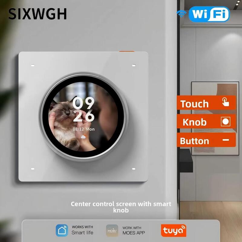 SIXWGH Smart Home Control Panel Drehknopf Touchscreen Funktioniert Tuya Smart Life App für HLK-Szenensteuerung US/EU Hausautomation
