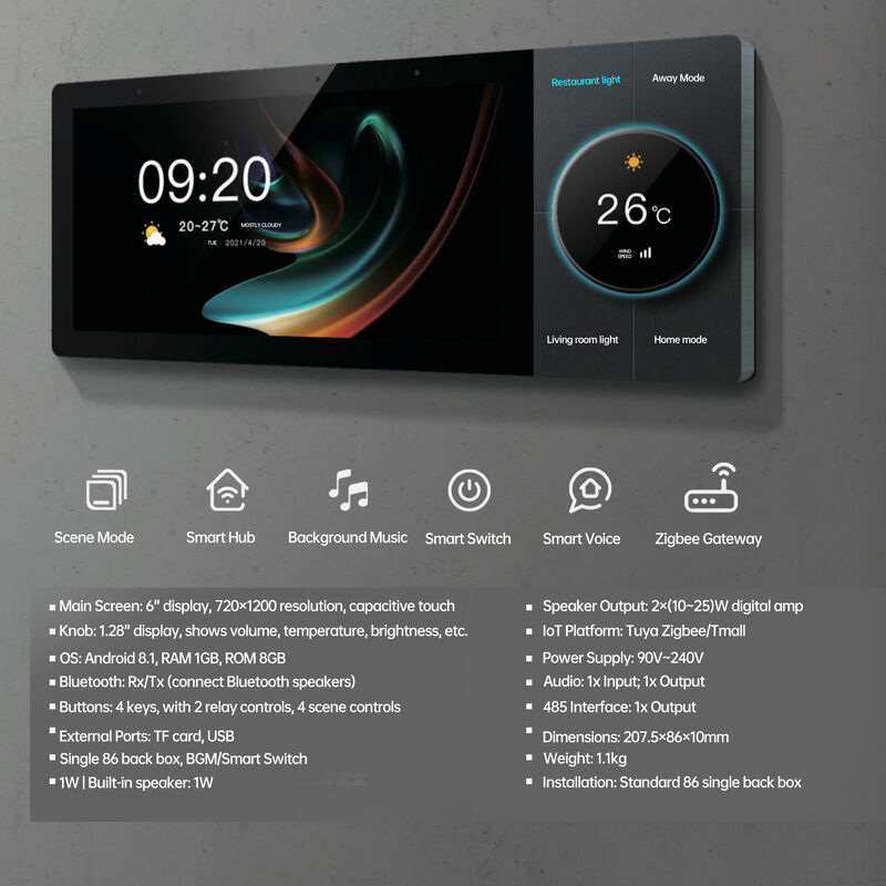 SIXWGH Luxury Upgrade 10-Zoll-Smart-Home-Steuerung Tuya WiFi Zigbee Gateway App Stimme Hintergrundmusik Multi-Szenario Bar