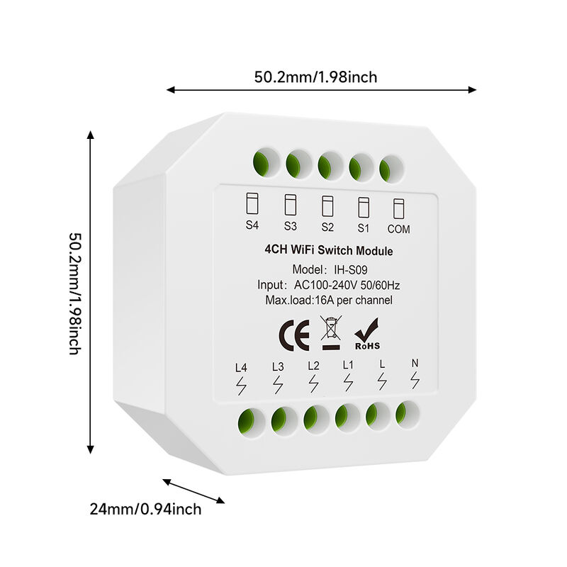 Tuya Zigbee3.0 4CH Smart Switch Module 16A, Hidden In-wall Smart Relay with Timer, Scene Linkage & Power-off Memory