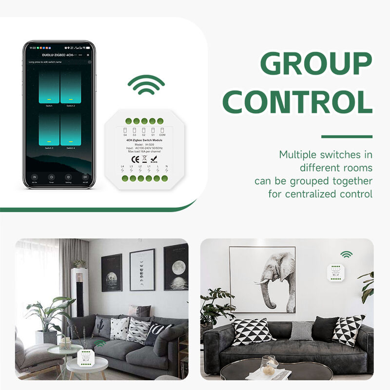 Tuya Zigbee3.0 4CH Smart Switch Module 16A, Hidden In-wall Smart Relay with Timer, Scene Linkage & Power-off Memory