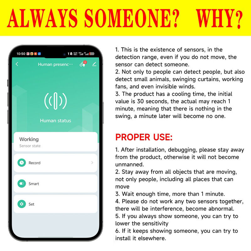 10G Millimeter Wave Radar Human Motion Sensor | WiFi Zigbee Version Optional, Tuya Smart Presence Sensor with Temp Humidity Lux Monitor
